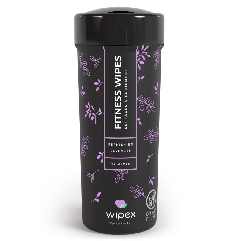 Wipex Yoga Mat Cleaner & Fitness Wipes - Natural Lavender & Vinegar Gym Equipment Cleaner - 75 Gym Wipes to Clean Yoga Mats, Spinning & Peloton Bikes, Weight Machines & Surfaces - Image 1
