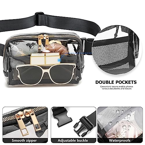 kuifang Clear Fanny Pack Belt Bag Stadium Approved for Women Men with Adjustable Strap Water-resistant Waist bag Clear Purse for Travel Workout Running Hiking(Black) - Image 5