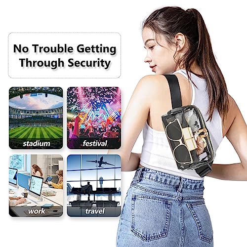 kuifang Clear Fanny Pack Belt Bag Stadium Approved for Women Men with Adjustable Strap Water-resistant Waist bag Clear Purse for Travel Workout Running Hiking(Black) - Image 3