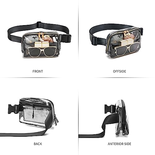 kuifang Clear Fanny Pack Belt Bag Stadium Approved for Women Men with Adjustable Strap Water-resistant Waist bag Clear Purse for Travel Workout Running Hiking(Black) - Image 4