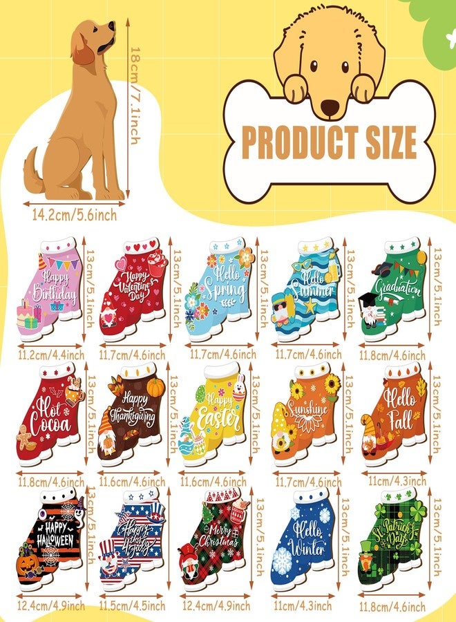 Barydat باريدات، 16 قطعة من لافتات الترحيب بالكلاب القابلة للتبديل، زينة رائعة للأبواب الأمامية الموسمية، ديكور خشبي ريفي للأبواب والجدران في العطلات، مناسب لعيد الاستقلال، الصيف، الخريف، الهالوين، الكريسماس (كلب لطيف). - Image 3