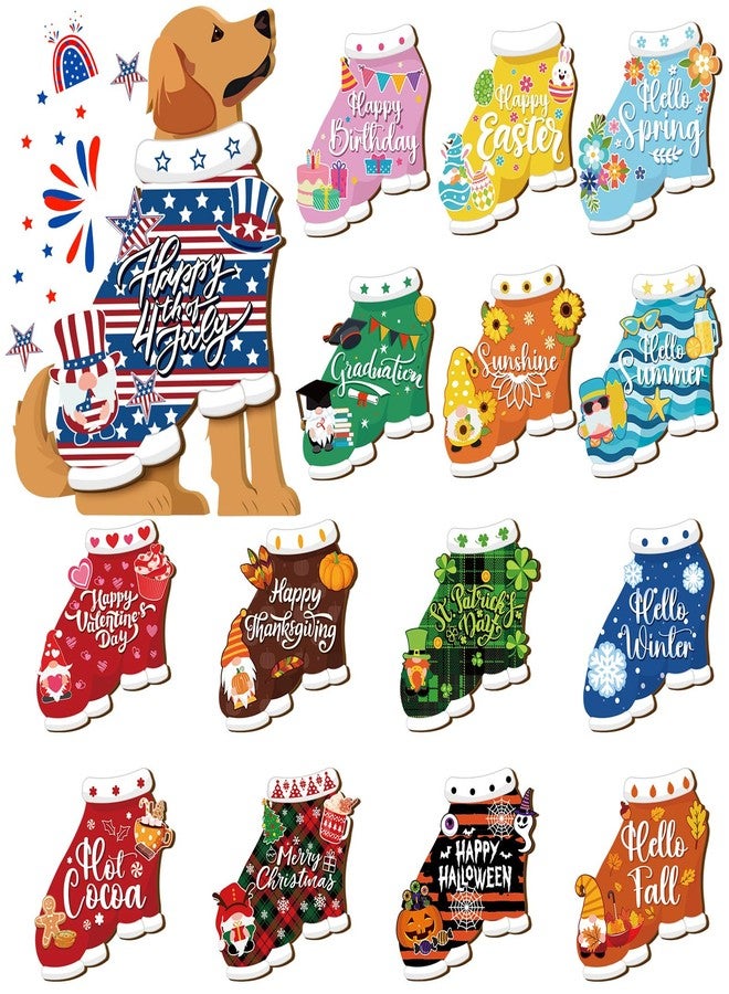 Barydat باريدات، 16 قطعة من لافتات الترحيب بالكلاب القابلة للتبديل، زينة رائعة للأبواب الأمامية الموسمية، ديكور خشبي ريفي للأبواب والجدران في العطلات، مناسب لعيد الاستقلال، الصيف، الخريف، الهالوين، الكريسماس (كلب لطيف). - Image 1