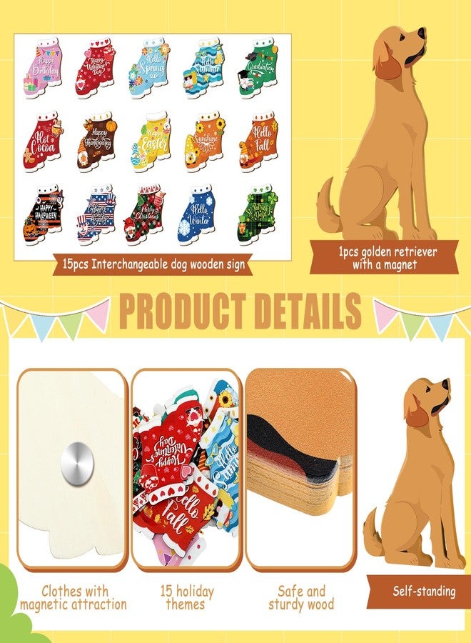 Barydat باريدات، 16 قطعة من لافتات الترحيب بالكلاب القابلة للتبديل، زينة رائعة للأبواب الأمامية الموسمية، ديكور خشبي ريفي للأبواب والجدران في العطلات، مناسب لعيد الاستقلال، الصيف، الخريف، الهالوين، الكريسماس (كلب لطيف). - Image 4