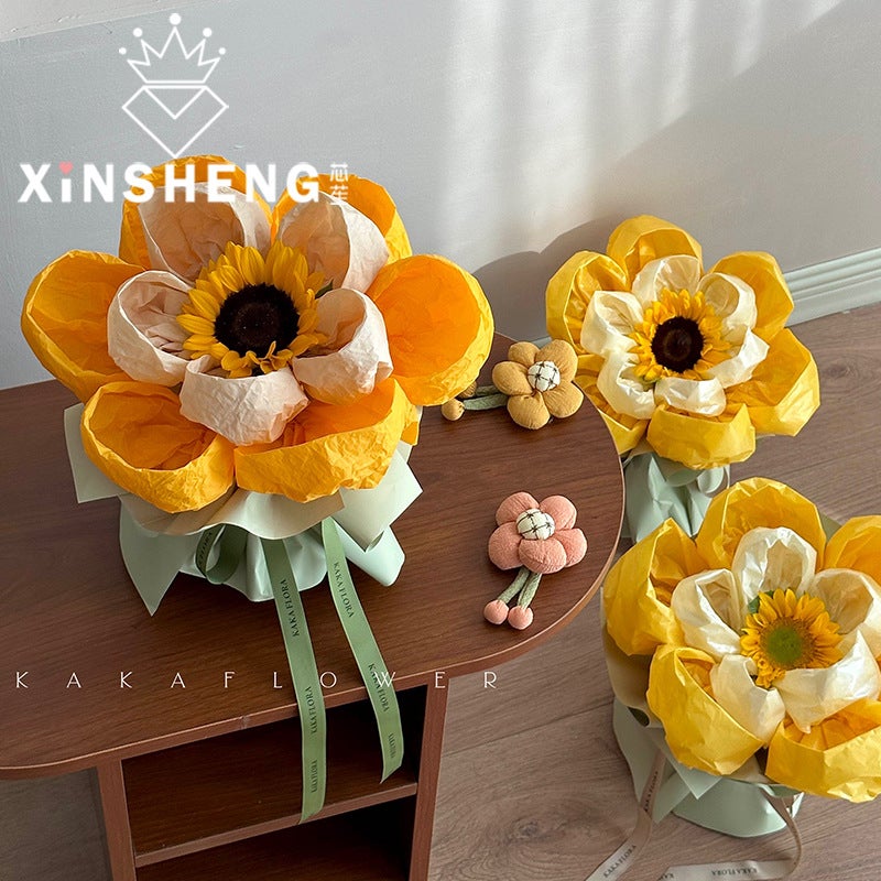 Xinqi Creative Sunflower Xuenai Hand Kneading Bouquet Floral Wrapping Paper Handmade Material Pleated Texture Easy To Shape - Image 4
