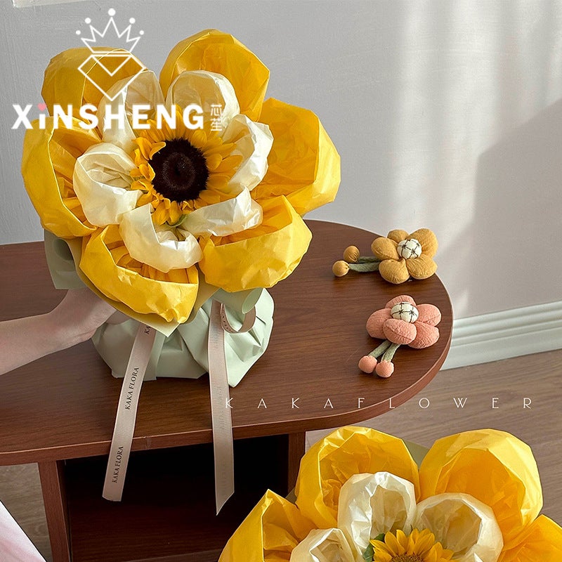 Xinqi Creative Sunflower Xuenai Hand Kneading Bouquet Floral Wrapping Paper Handmade Material Pleated Texture Easy To Shape - Image 3