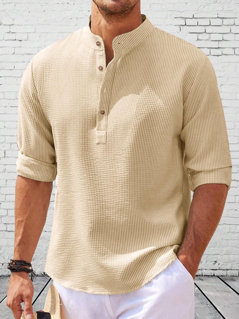 Noble Monk Men Polycotton Solid Regular Kurta || Casual Plain Stylish Shirt for Man || Full Sleeve Band Collar Tshirt for Men || Casual Wear Tshirt for Man - Image 3