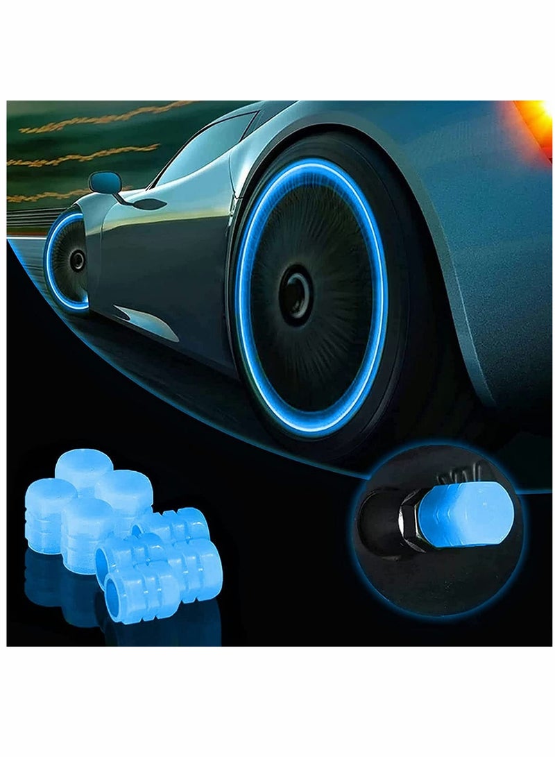 KASTWAVE Car Tire Valve Cap, 12PCS Blue Fluorescence, Bike Motorcycle Noctilucous Illuminated Valve Cap, Universal Wheel Valve Caps for Car Truck Motorcycles Bike Tires, Need Sunlight to Absorb Energy - Image 1