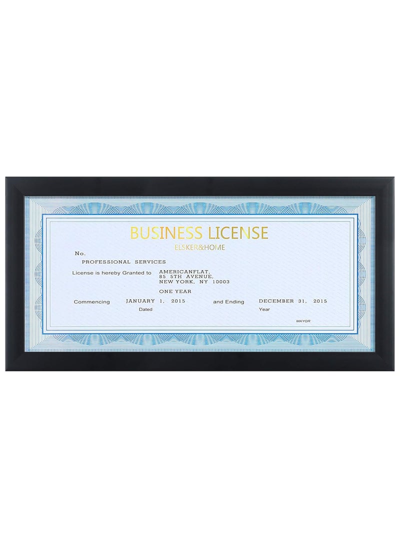 ELSKER&HOME 4x9 Business License Frame Black for 4 x 9 Standard Business Licence  Wall or Tabletop Display Panoramic Picture with No Mat (1 Pack)