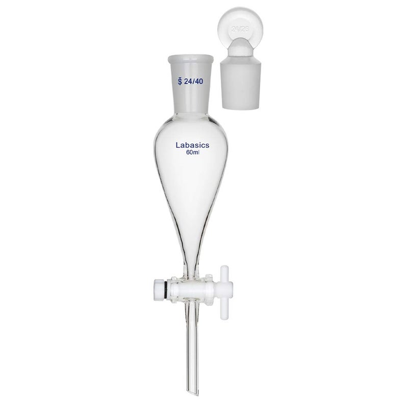 Labasics Borosilicate Glass 60ml Conical Separatory Funnel with PTFE Stopcock, 60mL - Image 1