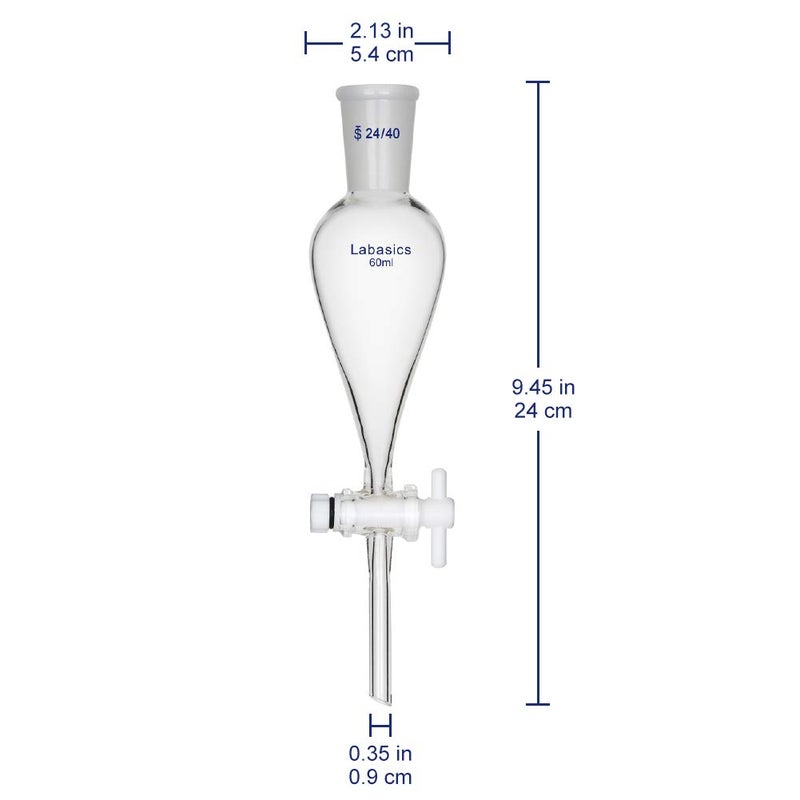 Labasics Borosilicate Glass 60ml Conical Separatory Funnel with PTFE Stopcock, 60mL - Image 2
