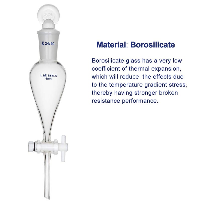 Labasics Borosilicate Glass 60ml Conical Separatory Funnel with PTFE Stopcock, 60mL - Image 4