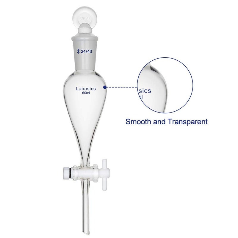 Labasics Borosilicate Glass 60ml Conical Separatory Funnel with PTFE Stopcock, 60mL - Image 3