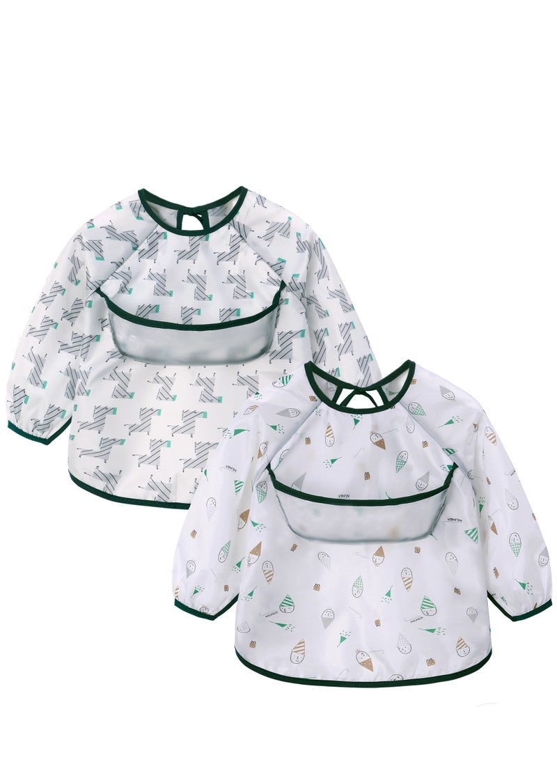 Miracle Baby 2 PCS Set Waterproof Long Sleeves Apron Baby Bibs and Anti-dirty Kids Feeding Bibs Coverall - Image 1