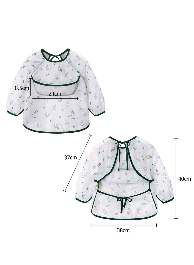 Miracle Baby 2 PCS Set Waterproof Long Sleeves Apron Baby Bibs and Anti-dirty Kids Feeding Bibs Coverall - Image 2