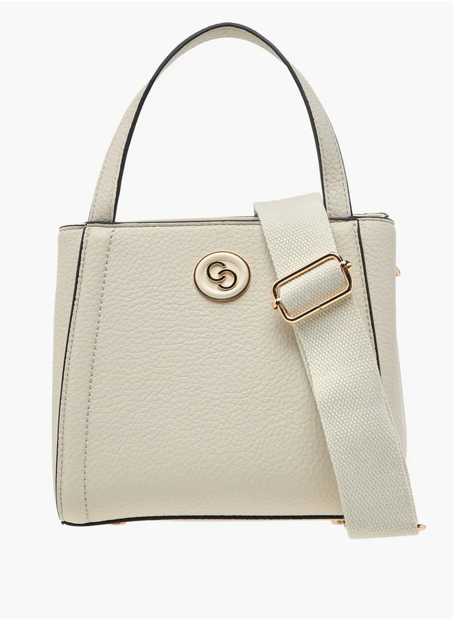 سيليست Textured Tote Bag with Zip Closure and Detachable Strap