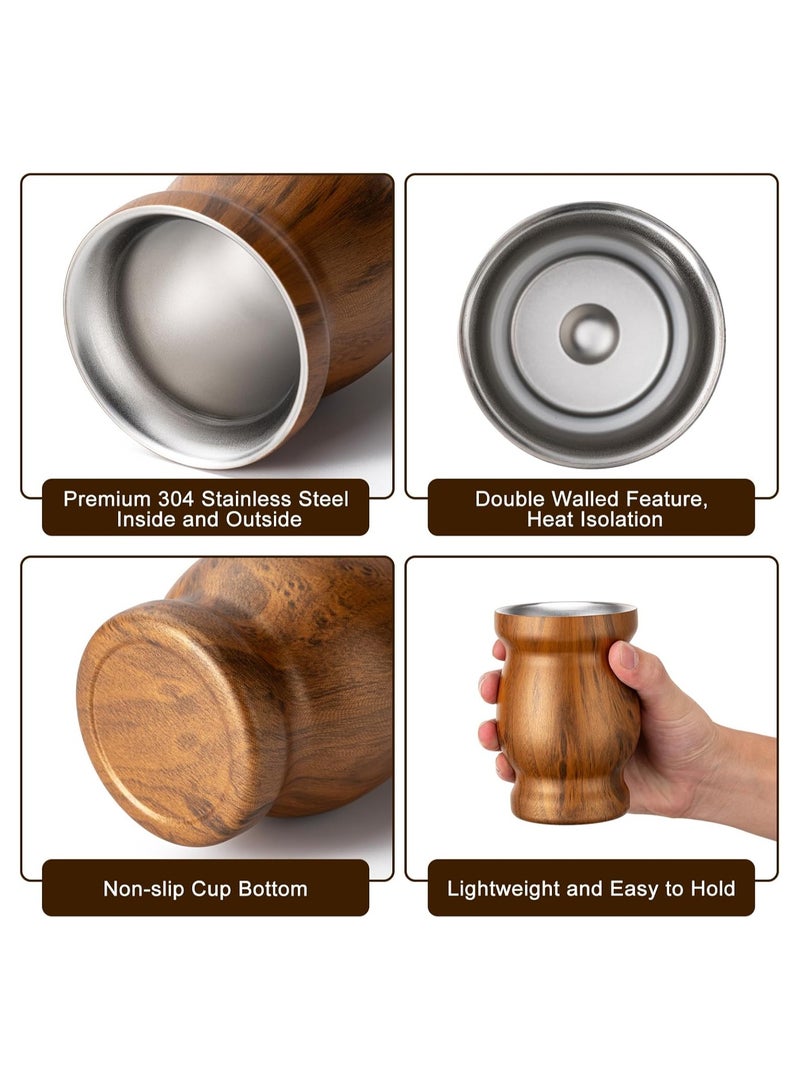 JoyousSto Yerba Mate Cup and Bombilla Kit, 8 oz Gourd Set, Double Walled 304 Stainless Steel Insulating Cup With Straw and Cleaning Brush, Easy to Clean Wood Color - Image 4