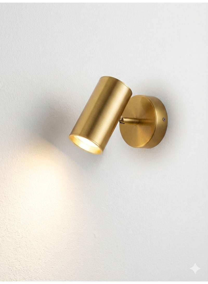 Modern Brushed Brass Adjustable Spotlight - Cylindrical Wall Sconce Reading Light