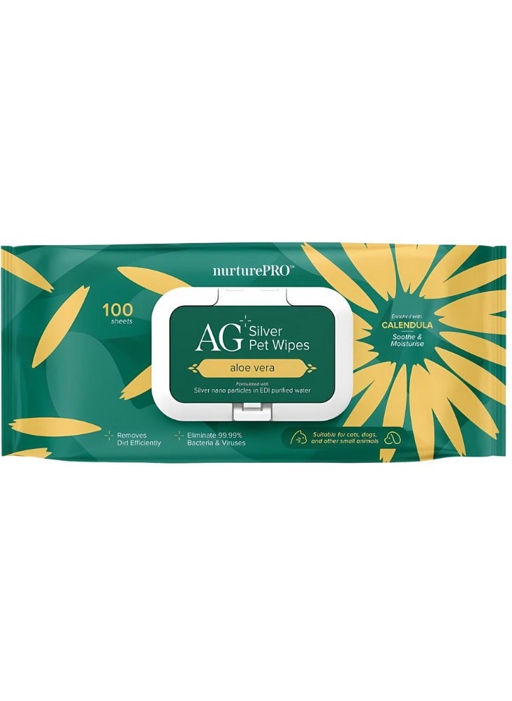 NurturePro NurturePro AG+ Silver Pet Wet Wipes -Aloe Vera (100 Sheets/ Pack)  - Image 1