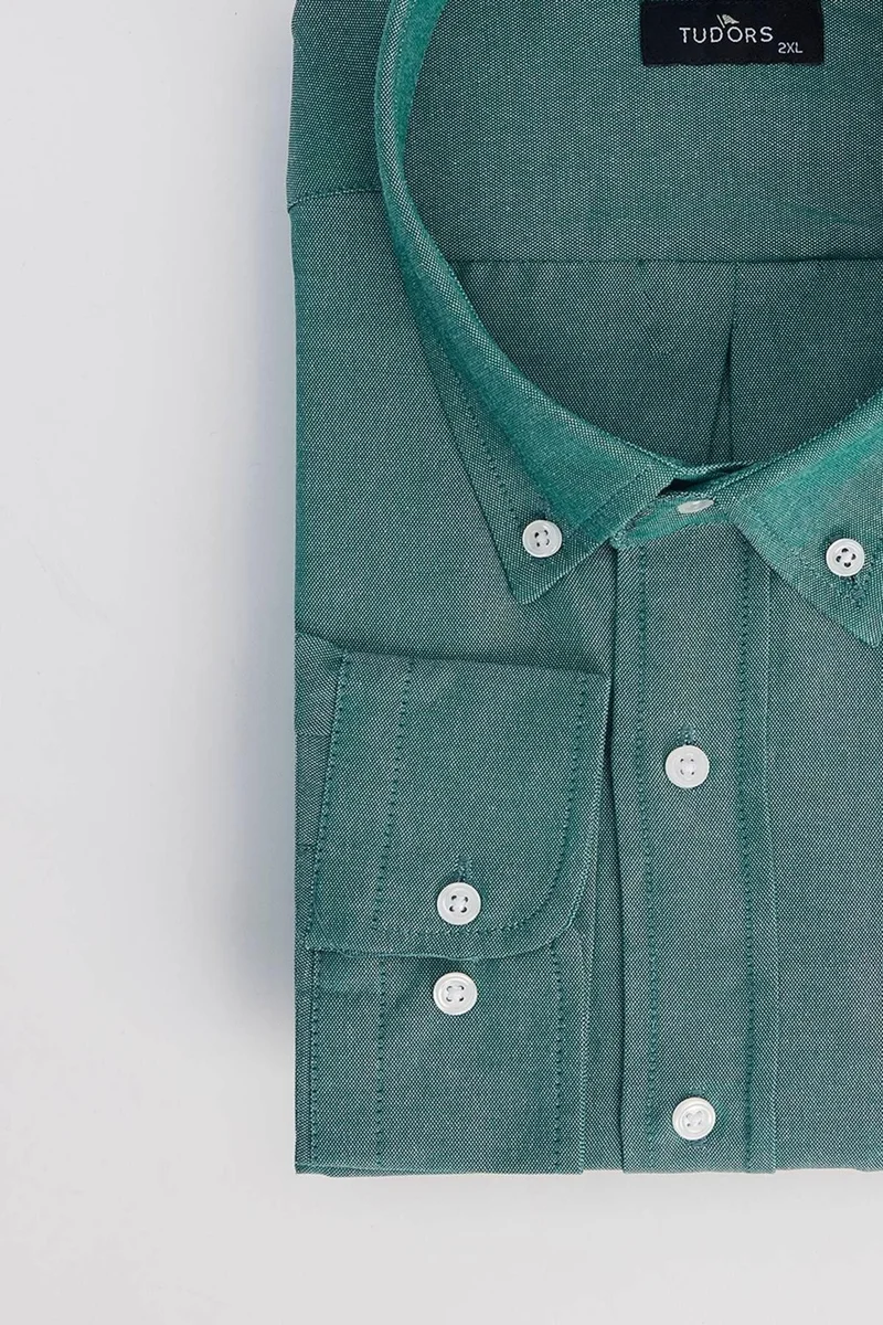 تودورس Men's Big Size Embroidered Oxford Texture Pocket Green Collar Button-Down Shirt