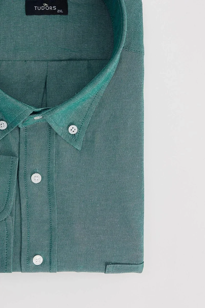 تودورس Men's Big Size Embroidered Oxford Texture Pocket Green Collar Button-Down Shirt