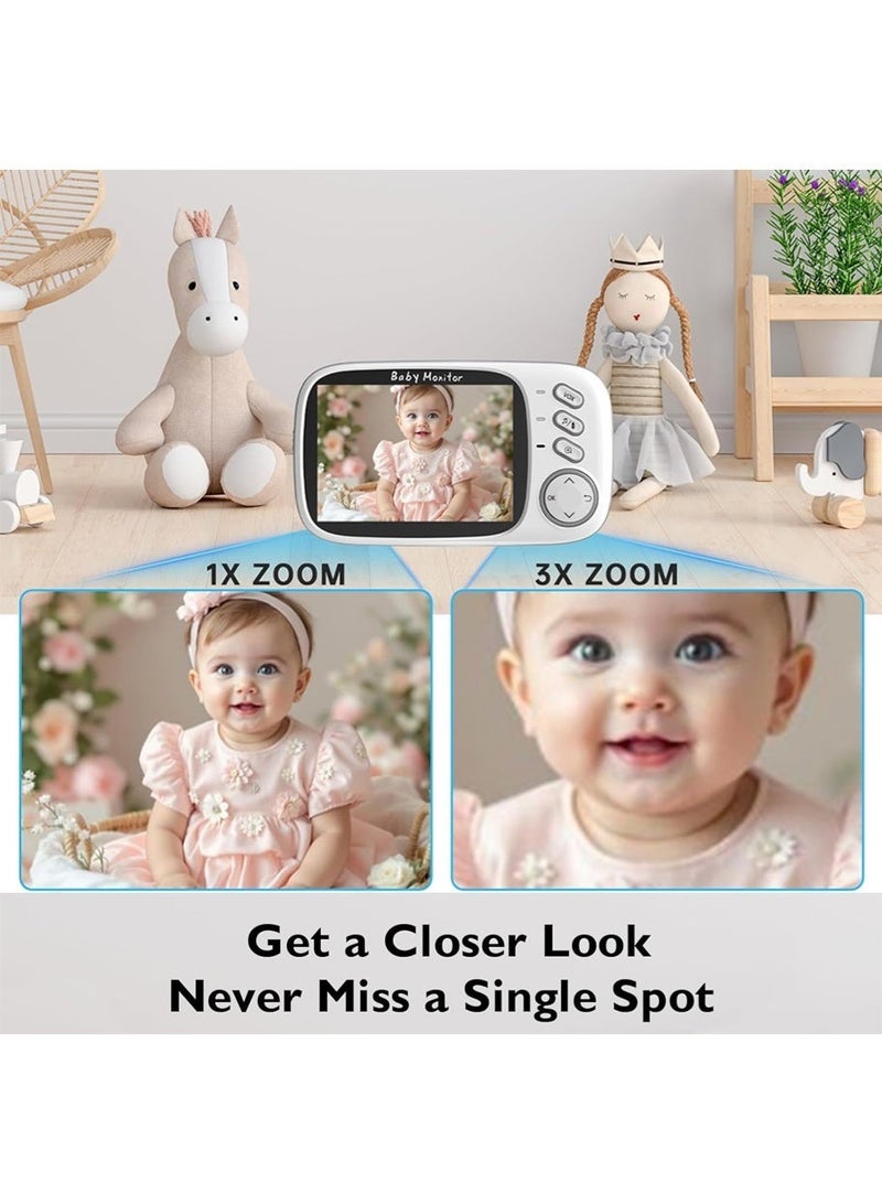3.2-Inch Wireless Baby Monitor with Night Vision & Two-Way Audio – White LCD Screen, Portable Video Monitor for Infants - Image 4
