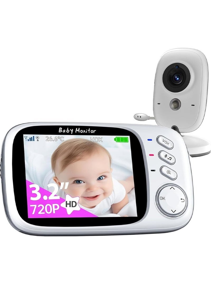 3.2-Inch Wireless Baby Monitor with Night Vision & Two-Way Audio – White LCD Screen, Portable Video Monitor for Infants - Image 1