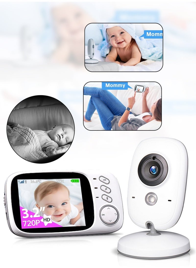 3.2-Inch Wireless Baby Monitor with Night Vision & Two-Way Audio – White LCD Screen, Portable Video Monitor for Infants - Image 2