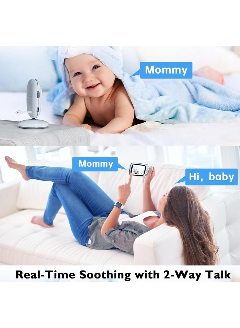 3.2-Inch Wireless Baby Monitor with Night Vision & Two-Way Audio – White LCD Screen Video Monitor for Infants - Image 2