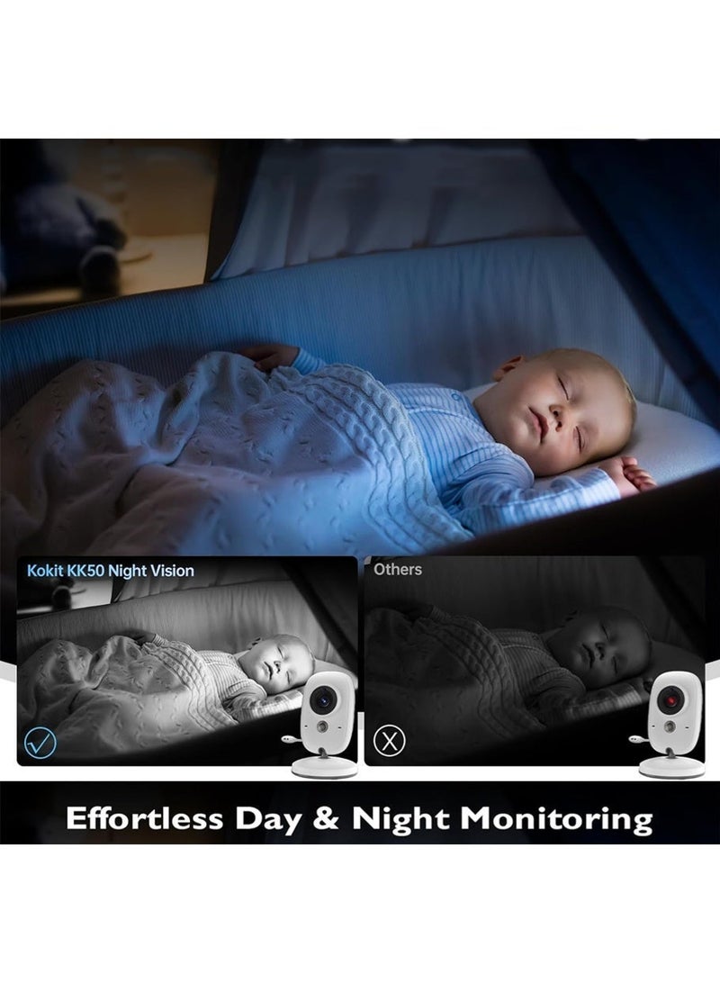 3.2-Inch Wireless Baby Monitor with Night Vision & Two-Way Audio – White LCD Screen Video Monitor for Infants - Image 5