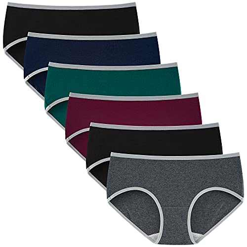 INNERSY Womens Underwear Cotton Hipster Panties Regular & Plus Size 6-Pack, Black/Dress Blues/Grey/Rumba Red/Teal Green, Large - Image 1