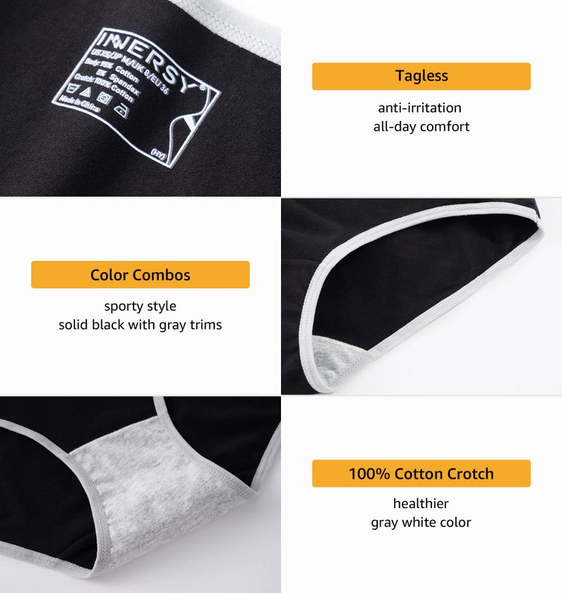 INNERSY Womens Underwear Cotton Hipster Panties Regular & Plus Size 6-Pack, Black/Dress Blues/Grey/Rumba Red/Teal Green, Large - Image 5
