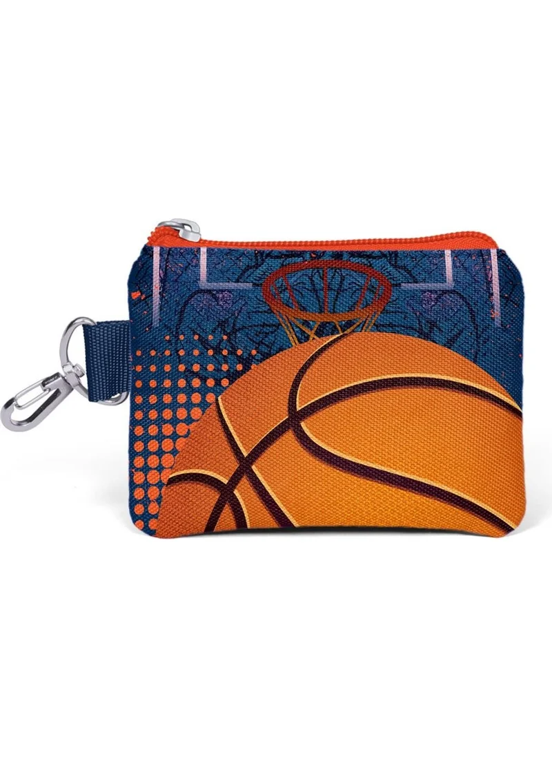CORAL HIGH Kids Orange Navy Blue Basketball Patterned Coin Purse 21895