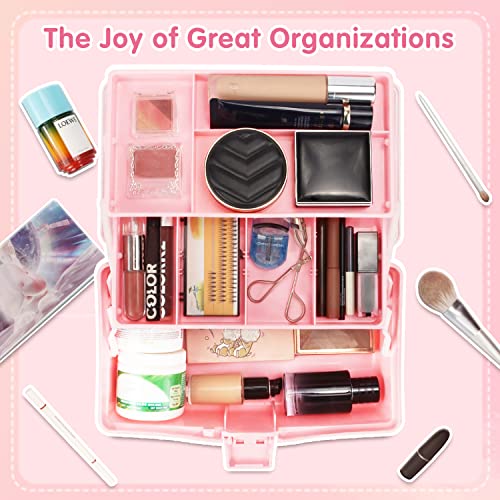 TERGOO 12in Three-Layer Multipurpose Storage Box Organizer Folding Tool Box/Art & Crafts Case/Sewing Supplies Organizer/Medicine Box/Family First Aid Box with 2 Trays (White Pink) - Image 5
