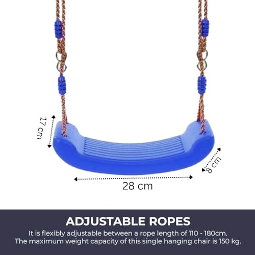 REZNOR Kids Indoor Outdoor Plastic Swing Seat with Hight Adjustable Rope Strong Tree Swing for Playground Backyard Holds 120Kg for 3-12 Years Kids Children (Blue) - Image 2