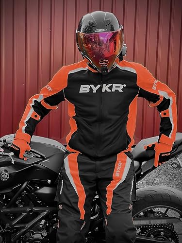 BYKR Motorcycle Pants for Men Women Armored Cordura Overpants Enduro ATV Dual Sports Motocross Cargo Touring Adventure Pant 34WX32L Orange - Image 3