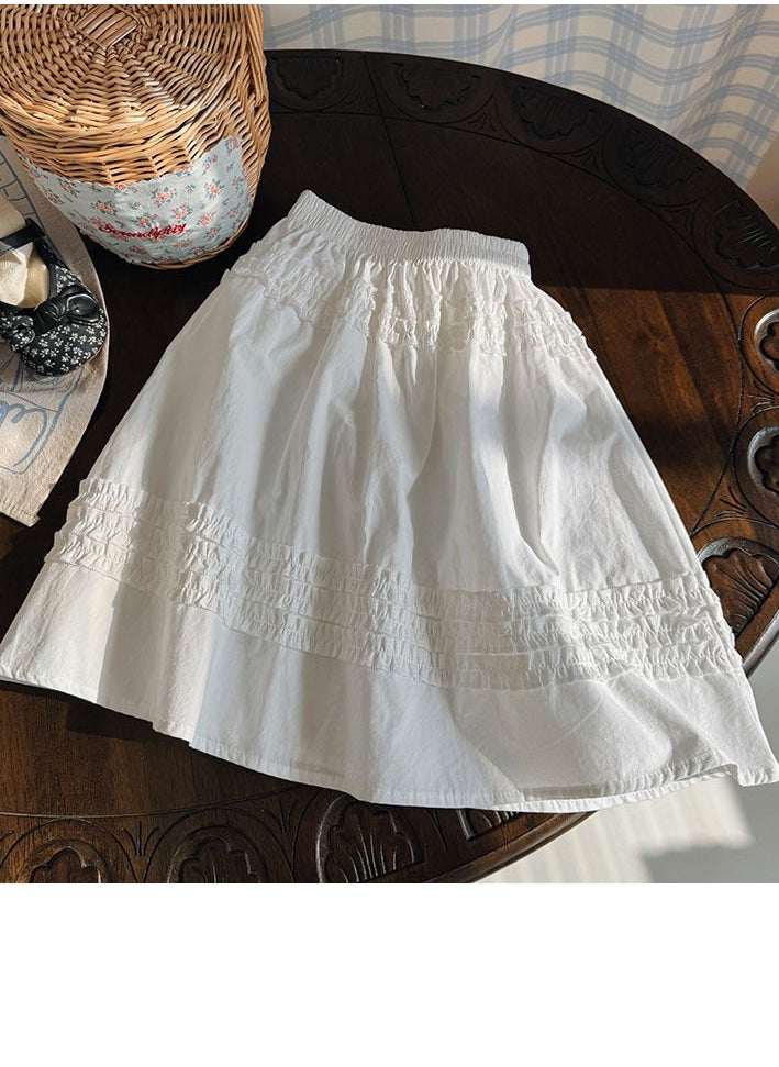 Loquat Girls Solid Color Elastic Waist A-Line Ruffle Skirt White  - Image 1