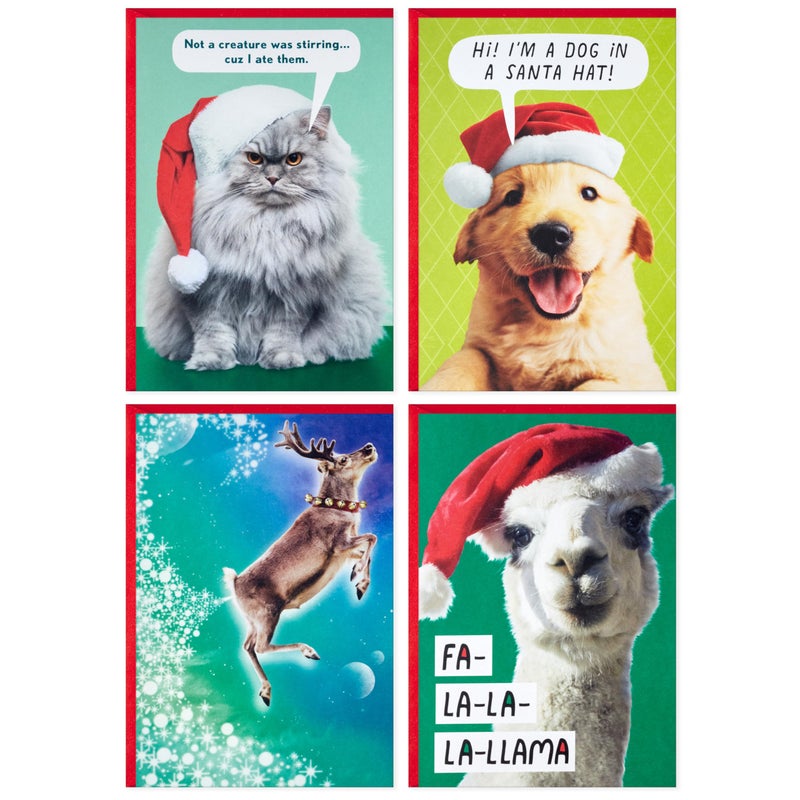 Hallmark Shoebox Funny Boxed Christmas Cards (24 Cards and 24 Envelopes) Dog  Cat  Llama  Reindeer - Image 1