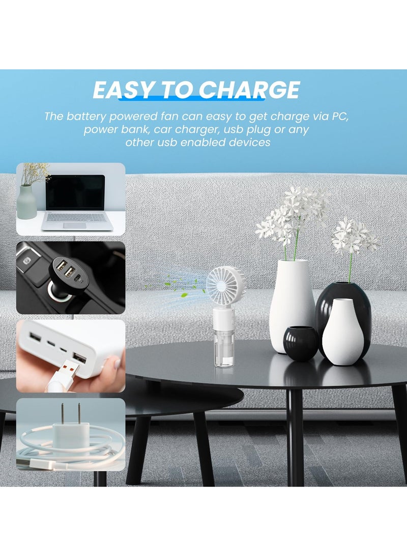 Portable Mini Handheld Fan with Water Mist Spray, USB Rechargeable, 4 Speeds, Foldable Design, Ideal for Travel and Desk Use, 55ml Water Bottle Included, White