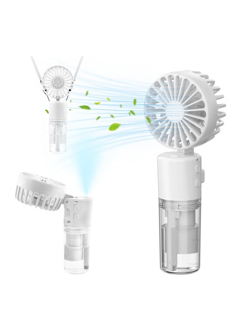 Portable Mini Handheld Fan with Water Mist Spray, USB Rechargeable, 4 Speeds, Foldable Design, Ideal for Travel and Desk Use, 55ml Water Bottle Included, White