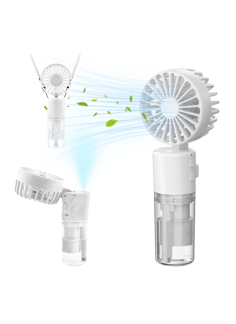 Portable Mini Handheld Fan with Water Mist Spray, USB Rechargeable, 4 Speeds, Foldable Design, Ideal for Travel and Desk Use, 55ml Water Bottle Included, White