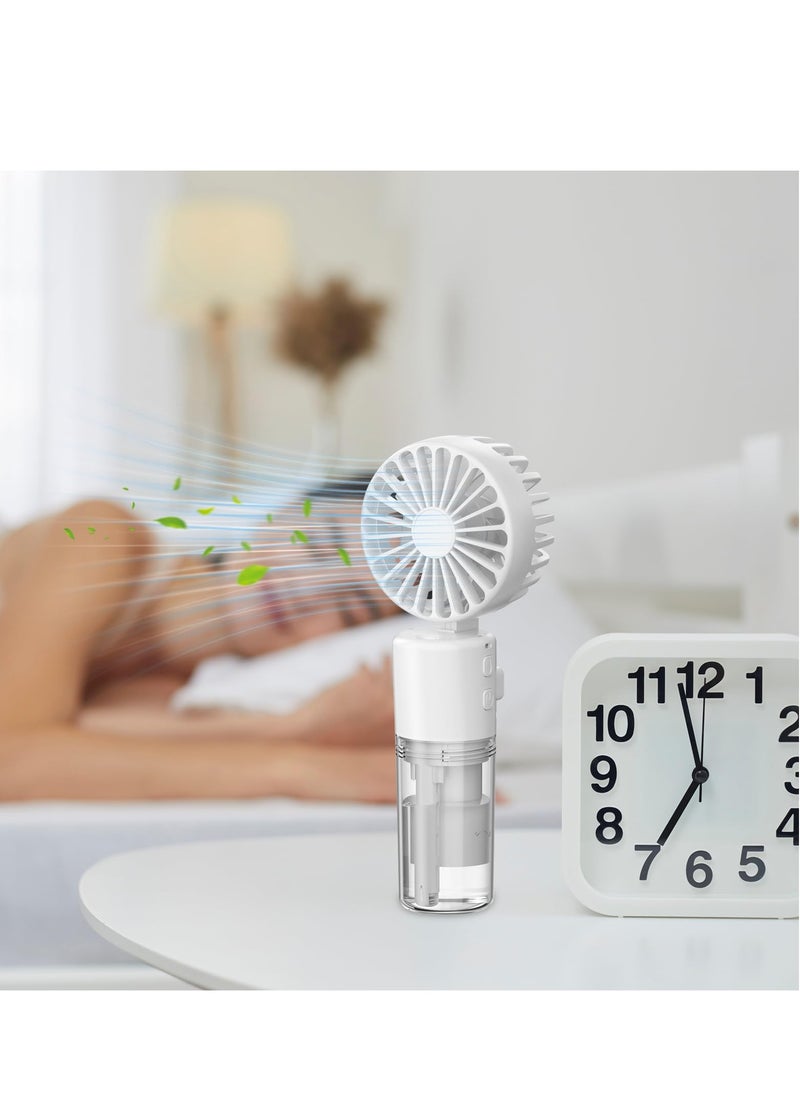 Portable Mini Handheld Fan with Water Mist Spray, USB Rechargeable, 4 Speeds, Foldable Design, Ideal for Travel and Desk Use, 55ml Water Bottle Included, White