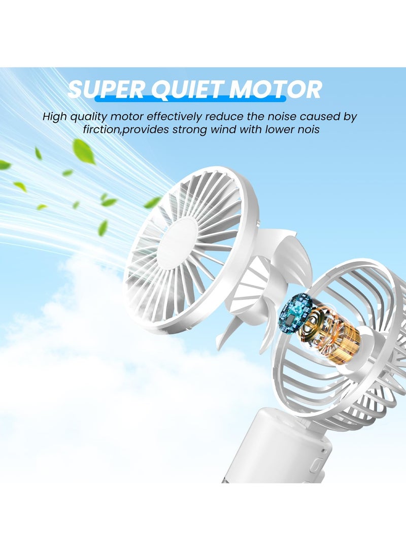 Portable Mini Handheld Fan with Water Mist Spray, USB Rechargeable, 4 Speeds, Foldable Design, Ideal for Travel and Desk Use, 55ml Water Bottle Included, White