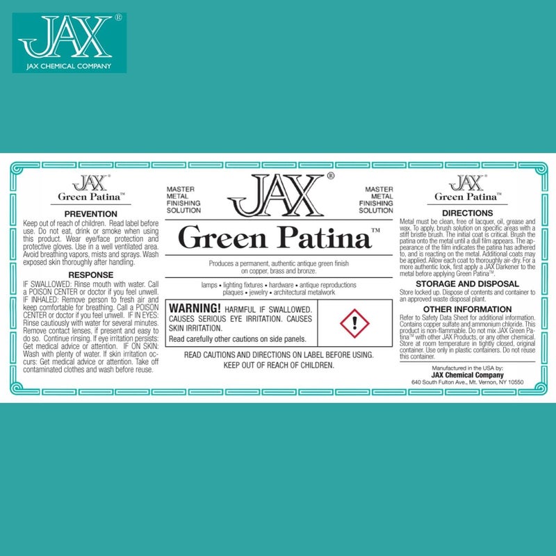 Jax Green Patina - Metal Finishing Solution - Antique Finish without Heat or Electricity - Pint - Image 1