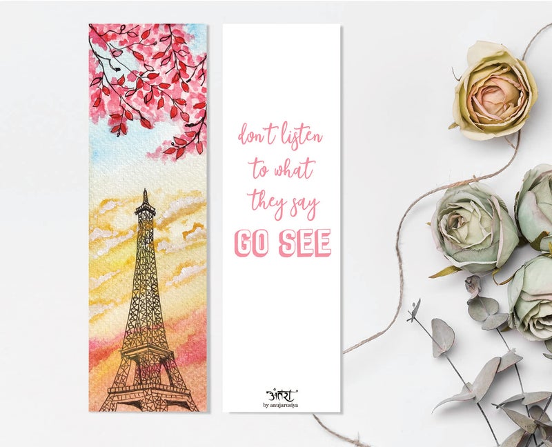anujarusiya Travel Bookmarks Set of 8 - Matte Laminated, 2 x 6 Inches, City Illustration with Quotes at The Back | Perfect Gifts for Book Lovers - Image 3