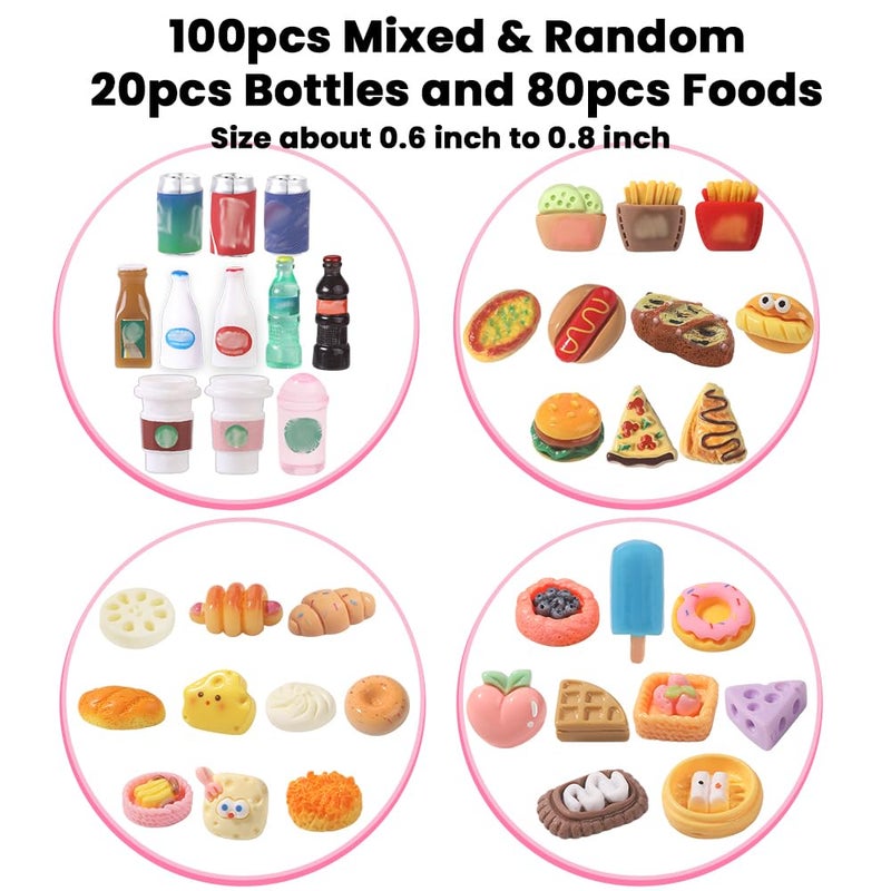 DULEFUN 100pcs Miniature Foods Drink Bottles Toys, Mixed Mini Resin Food Drinks Figures Pretend Play Kitchen Game Party Favor Toy for Dollhouse Accessories Decorations - Image 3