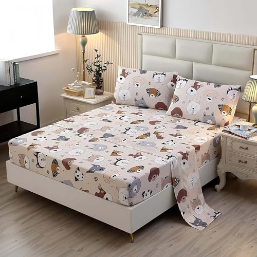 SDY 4PCS Dog Bedding Sheets Set Twin Size, Cute Puppy Pattern Fitted Sheet Sets with Deep Pocket, Kawaii Bedroom Decor for Kids, Teens, Children, Baby, Boys, Girls and Animal Lovers (Dog, Twin) - Image 1