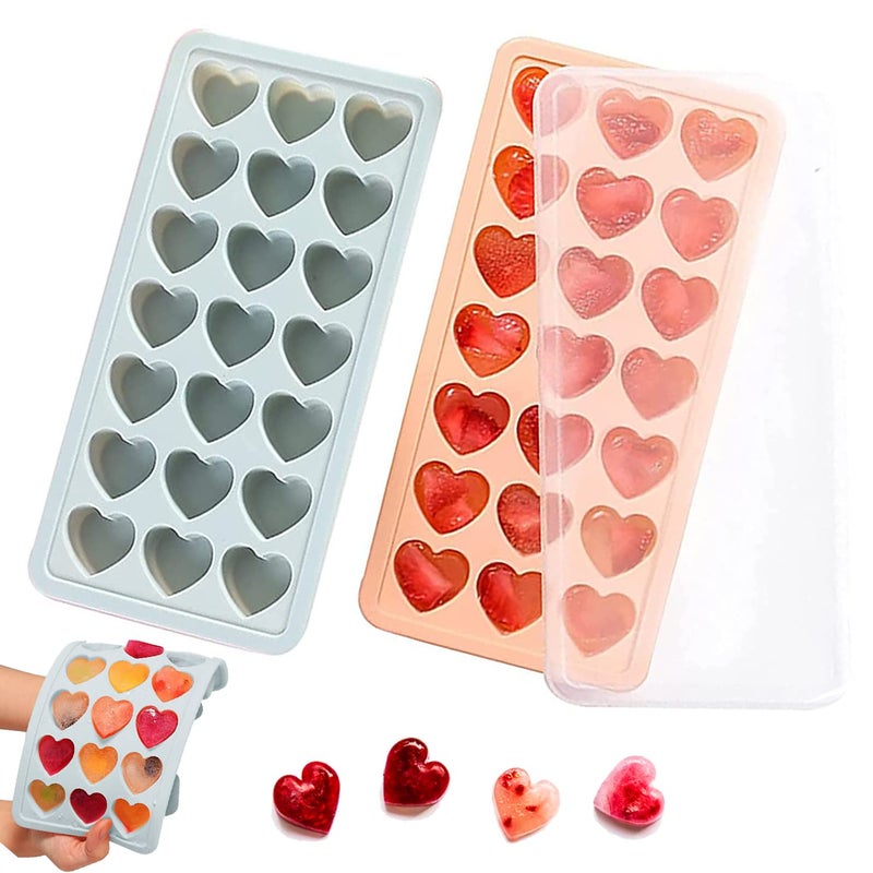 FOSOE 2 Pack Heart Shpaed Ice Cube Trays with Lids, Heart ice Molds, 42 Holes Silicone Heart Ice Cube Molds for Whiskey, Cocktail, Fun Shapes Ice Cubes, Chocolate, Candle, Candy, Jelly, Jello - with Lids - Image 1