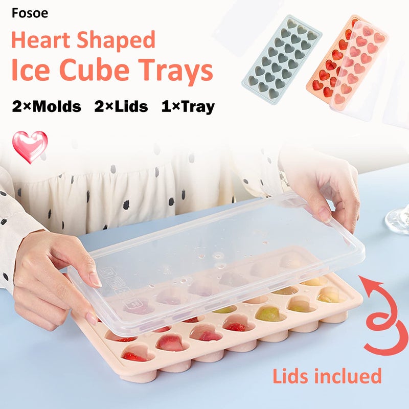 FOSOE 2 Pack Heart Shpaed Ice Cube Trays with Lids, Heart ice Molds, 42 Holes Silicone Heart Ice Cube Molds for Whiskey, Cocktail, Fun Shapes Ice Cubes, Chocolate, Candle, Candy, Jelly, Jello - with Lids - Image 4