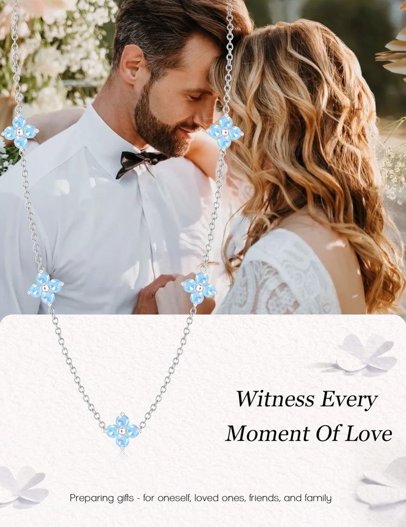 ORAZIO Silver Necklace Bracelet Earring Set - Silver Plated Clover Charm Bracelet, Flower Choker Necklace Floral Stud Earrings Jewelry Set Birthday Wedding Prom Jewelry for Bridal Bridesmaid - Image 5
