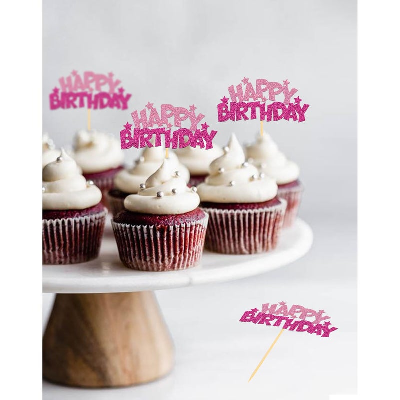 Moitkptt 24pcs Happy Birthday Cupcake Toppers  Pink Birthday Cake Decorations - Image 4